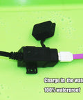 Waterproof Go-To Motorcycle Dual USB Charger Kit submerged in water showing waterproof feature
