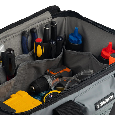 18 Inch FlatTop Weather Resistant Tool Bag With All Terrain Bottom And Weatherproof Front Pocket 12 Interior Pockets Removable