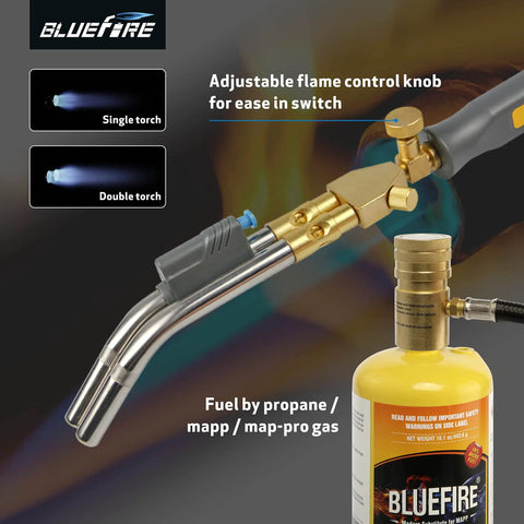 Double Heads Swirl Flame Turbo Torch With Self Ignition And 5 Foot Hose, Trigger Start Pro Grade Propane MAPP Gas Welding Torch