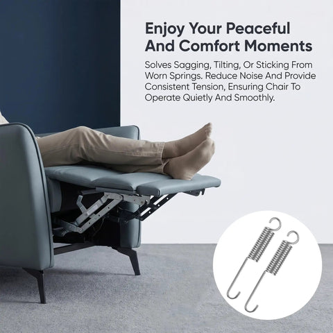 Pro Quality 4.5 Inch Recliner Springs 2 Pack Stainless Steel Tension Parts For Home Furniture in a reclining chair.