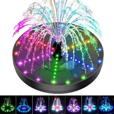 Solar Bird Bath Fountain Pump With 4000mAh Battery, 4W Solar Power, 7 Nozzles And 4 Fixers, Colorful LED Light Show, 8 Spray Modes