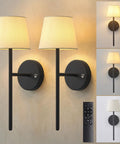 Rechargeable Battery Wall Sconces Set Of Two Black Cordless Lights For Modern Homes No Sweat Install, sleek design with remote.
