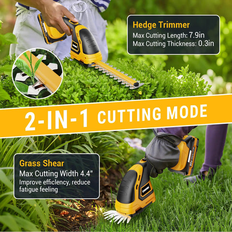 Cordless Leaf Blower And Hedge Trimmer Combo With 2 3.0Ah Batteries And Fast Charger, 2 In 1 Electric Shrub Trimmer And Grass Shears in use