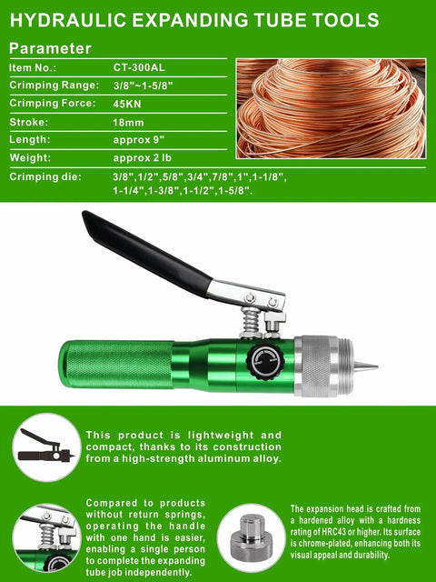 Professional Grade Hydraulic HVAC Swaging Tool Kit With Eleven Die Sets For 3/8 To 1 5/8 Inch Copper Tubing Smooth Operator Pipe Belling And Refrigeration No Sweat Fit