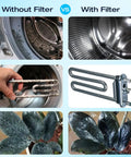 Comparison of washing machine drum, heater coil, and plant leaves with and without inline anti-scale water filter for washing machines.