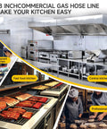 Three Quarter Inch Gas Hose 48 Inch Long Safety System Kit For Commercial Kitchens in various kitchen setups