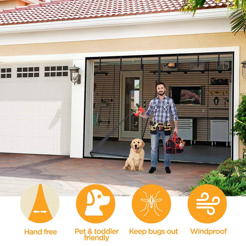 Magnetic Garage Door Screen For 2 Car 16x7 Ft Reinforced Polyester Mesh With 26 High Energy Magnets And 6 Strapping Tapes Hands Free Screen Door For Easy Garage Access fully installed