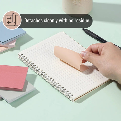 Sticky Notes Bulk Pack 3x3 Inches 12 Pads 600 Sheets Vintage Colors Self Stick Note Pads for Office School Home Study shown on notebook