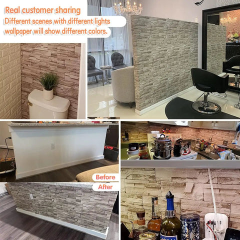 Stone Brick Wallpaper Peel And Stick Vinyl For Walls 17.7 In By 118.1 In Removable Backsplash For Kitchen And Bathroom Faux Stone Decor in various rooms.