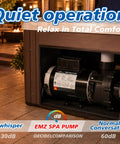 Heavy Duty 4HP Single Speed Spa Pump 220 240V Hot Tub Motor 214 GPM, shown in a spa cabinet, highlighting quiet operation.