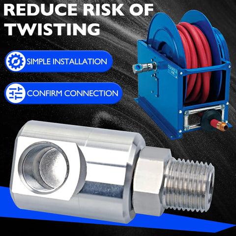 Half Inch MXF Hose Reel Swivel With Grease Zerk Fitting 5124 NiAl Heavy Duty Joint For Home Garage And Industrial Steel Reels Pro Grade Performance Reduces Hose Twist Wear And Fatigue Smooth Rotation, nickel-plated steel swivel close-up