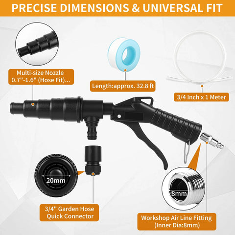 Lever Action Coolant Flush Gun Kit with multi-size nozzles, transparent hoses, and connectors for automotive cleaning.