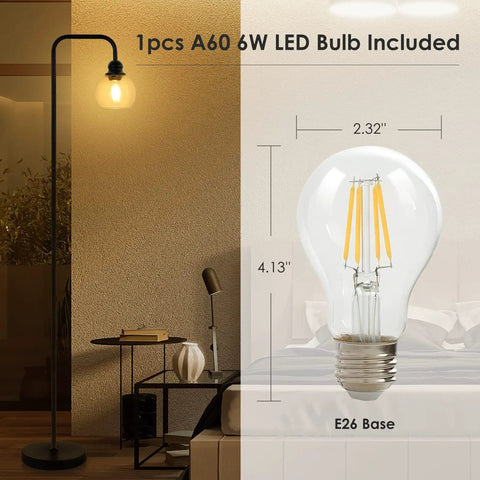 Cool Industrial Glass Globe LED Floor Lamp 63 Inch Tall Black Standing Reading Light with 6W LED Bulb for Living Room
