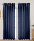 Navy Blue Curtain Set With Light Filtering Faux Linen Texture Two Panels 52W By 90L Rod Pocket Drapes For Living Room And Bedroom Farmhouse Style Semi Sheer Airy Window Treatments That Add Cozy Homey Vibe