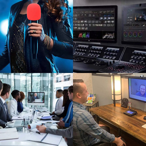 Singer using Six Pack Handheld Microphone Windscreens With Pop Filters For Studio And Live Mics Universal Fit for Shure SM58 Beta58A