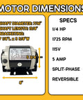 Dimensions and specs of 1/4 HP Belt Drive HVAC Fan Motor GF2024 Single Unit 115V 1725 RPM Reversible Sealed Ball Bearing