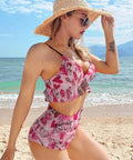 Pink Love Heart Shape Two Piece Bikini Set With Adjustable Shoulder Straps And Soft Removable Padding For All Day Comfort Yacht Ready Wrap Swimsuit XL on beach.