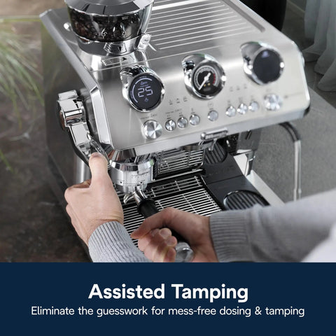 Person using La Specialista Maestro Espresso Machine With Grinder And Auto And Manual Milk Frother Barista Grade Bean To Cup