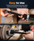 Hands using 5 Piece Harmonic Balancer Installer Kit With Long Reach Adapters M16x2.0 M14x1.5 M12x1.75 M12x1.5, Nut Bearing Assembly, And 3 Washers