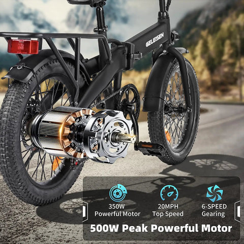 Close-up of Folding Fat Tire Electric Bike For Adults 20 Inch 3.0 Fat Tires 374.4Wh Battery 20 MPH E Bike showing rear wheel and motor