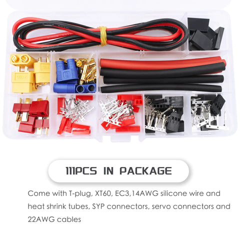All In One RC Connector Kit For RC Models Diy Featuring T Plug EC3 XT60 Servo Plugs And Crimp Pins with 14 AWG Silicone Wire