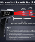 Non-Contact Infrared Thermometer Gun With Backlit Display, Instant Read From -50C To 550C, 12 To 1 Distance Spot Ratio, Adjustable Emissivity, Go-To Handheld Laser IR Thermometer For Home, Kitchen, Automotive, Black; 12:1 D:S diagram