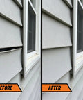 Before and after siding repair near window using Ultimate Heavy Duty Construction Adhesive 9 Oz Cartridge White 100 Percent Waterproof Instant Grab Paintable Indoor And Outdoor Use For Demanding Repairs