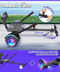 Seat Attachment Kids And Adults Scooter With Adjustable Frame 23.6 To 31.4 Inches, 6.5 Inch And 8.5 Inch Balancing Scooter, Bluetooth Speakers, Colorful LED Lights, Kart Attachment For Fun, Easy Rides dimensions and design.