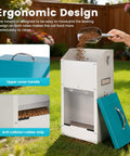 No Sweat Automatic Dog Feeder For Large Breeds With Galvanized Dry Food Dispenser and Clear Gravity Door Blocks Critters in garden.