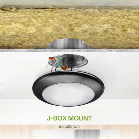 Lit 7 Inch Square LED Flush Mount Ceiling Light 12W 1030LM 3CCT Dimmable installation with J-Box view