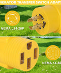 Nema L14 To 14 50 R Adapter For Ev And Rv Setup Twist Lock Generator Power Cord Connector showing yellow twist lock adapter details.
