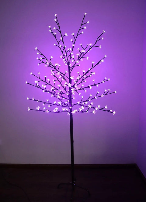6 Foot Solar Cherry Blossom Tree Light With 200 LED Purple Lights That Look Lit For Garden Patio Yard Outdoor Decor