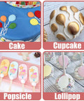 Balloon Silicone Molds Set Of 5 for cake decorating including cake, cupcake, popsicle, and lollipop toppers on display.