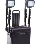 Badass Four Head High Flux Led Light System Churning Out Eight Thousand Lumens And 88 Pounds Of Serious Gear To Keep You Lit Through Weekend Campouts And Remote Worksites In Bold Black, showcasing four LED lights on a wheeled case.