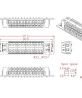 16 Amp 2x12 Position Screw Terminal Block Distribution Module For AC And DC Power Systems 48V Max Supports Extension Modules 7.5mm Pitch 26AWG To 12AWG Wire High Capacity Electrical Distribution Block drawing with dimensions and screw details