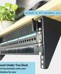 Rock Solid Heavy Duty 4U Vertical Wall Mount Rack Pack Of Two For 19 Inch Network Equipment And Patch Panels Built Tough With 125 Lb Staggering Load Rating Smooth Install shown mounted under a desk with patch panels.