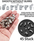 60 Piece Metric Grease Fittings Kit With Straight And Angled Zerk Fittings M6 M8 M10 in hand and laid out on table