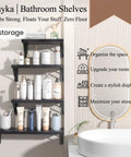 Straight Up Sleek Wall Mounted Floating Shelves In Matte Black Solid Set Of Four arranged with toiletries in a modern bathroom.