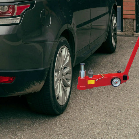 Heavy Duty Metal Horizontal Jack Replacement Parts With Pro Grade Precision Engineering And Easy Installation For Auto Repair And Construction Sites Versatile Floor Jack Spare Parts, red floor jack beside car wheel