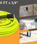 Beefed Up 50 Ft Pressure Washer Hose 1/4 Inch With Quick Connect Kit, High Pressure 3600 PSI shown coiled with fittings