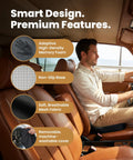 Memory Foam Seat Cushion For Office Chairs And Cars, Doctor Recommended Ergonomic Comfort For Tailbone Pain Relief And Sciatica, All Day Sit Comfort, Large, Black shown on car seat with features like memory foam, non-slip base, breathable fabric.