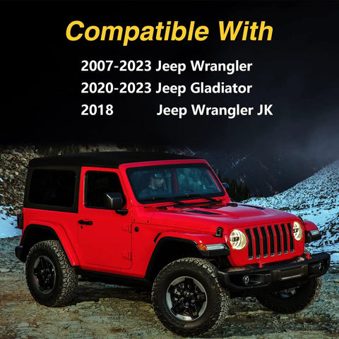 Red Jeep Wrangler showing compatibility for Ditch The Mast Antenna Delete Cap And Base Cover For Jeep Wrangler And Gladiator