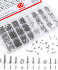 1110 pcs Micro Screw And Nuts Kit Stainless Steel Phillips Screws M1 for electronics watches glasses DIY in transparent case