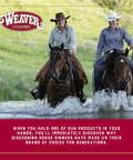 Two riders crossing water on horses with Weaver branding, showcasing Super Comfy Padded Breakaway Horse Halter With Adjustable Chin