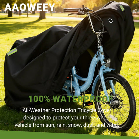 Heavy Duty Tricycle Cover For Adults 420D Waterproof All Weather Protection Windproof And UV Resistant Universal Fit For Electric Trikes And 3 Wheel Bikes Ideal For Outdoor Storage on adult trike