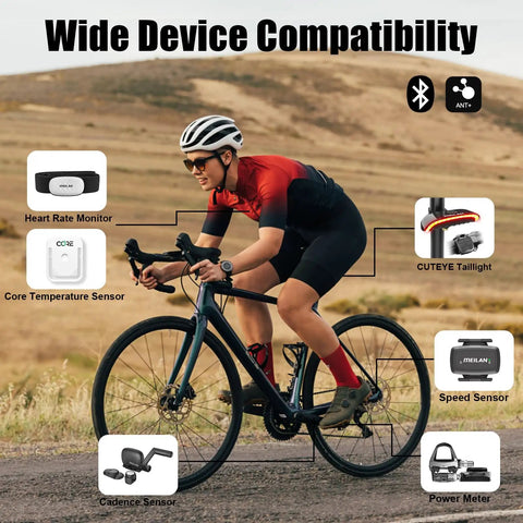 Cyclist using Navihood L1 GPS Bike Computer with offline maps, compatible with various ANT Plus sensors and e-bike components