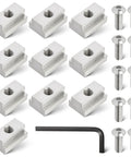 Three Eighth Inch By Sixteen Thread T Slot Nut And Button Head Socket Cap Screws Kit With Wrench 10 Pack 304 Stainless Steel For Toyota Tundra Tacoma Bed Rail Cleats And Tie Downs displayed with nuts, screws, and wrench