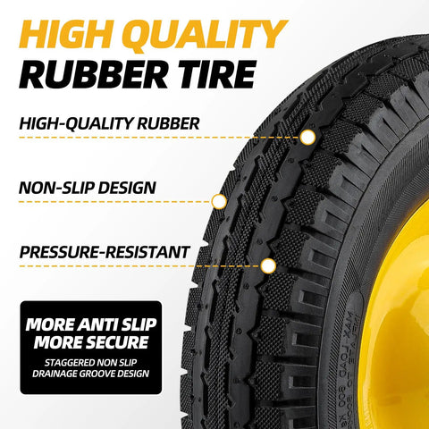 Close-up of Universal 4.80/4.00-8 Pneumatic Tire And Wheel Assembly 16 Inch showing non-slip and pressure-resistant rubber design.