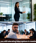 Businesswoman using double sided meeting in progress door sign for office doors 9.8 inch round wood conference room decor do not disturb