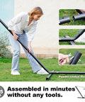 Person assembling Two Person Outdoor Hammock With Heavy Duty Steel Stand 55 Inch Double Hammock Large Removable Pillow Storage Pockets Easy Setup 475 Lbs Capacity For A Chill Backyard Hangout Haze Gray